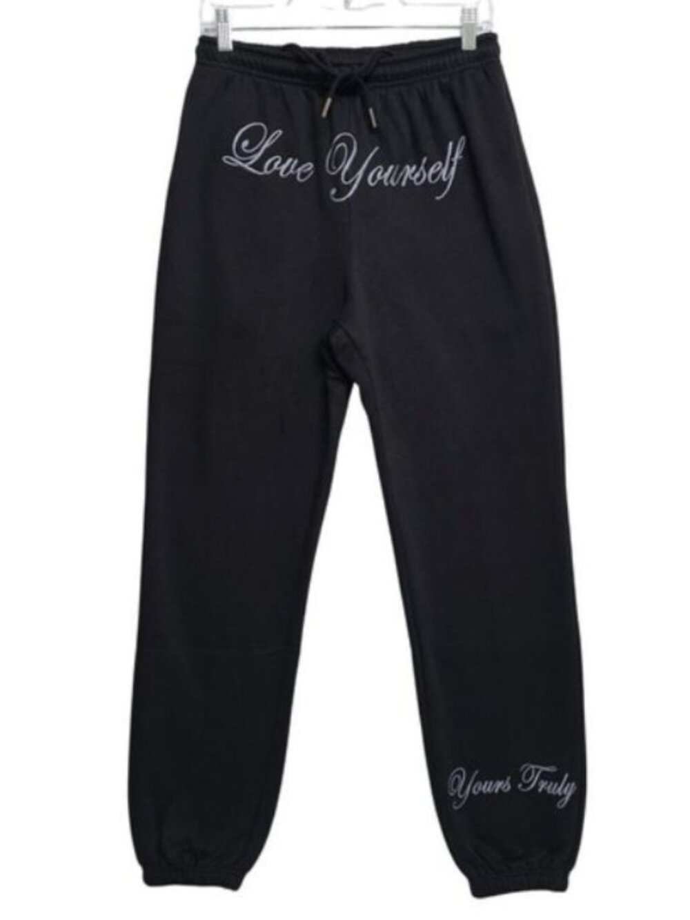 NWT Yours Truly Love Yourself Joggers Black Script Mens Small